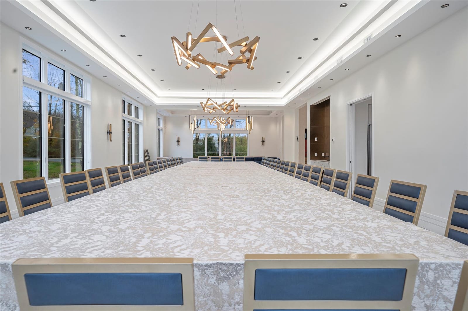 Palatial coffered-ceiling banquet hall prepared for 45+ guests